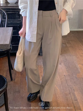 [6 colors] Pleated wide-leg slacks