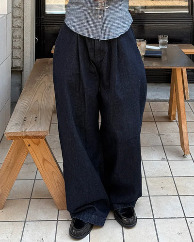 Balloon wide denim pants