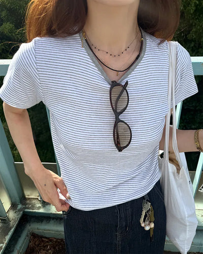 Striped crew neck T-shirt
