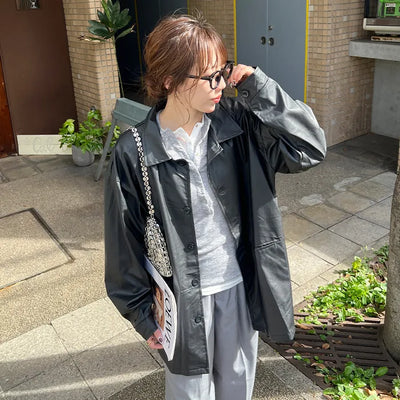 Faux Leather Oversized Jacket