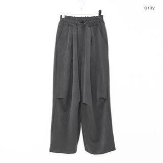 Pleated wide balloon waist elastic pants