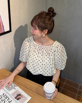 Polka Dot Puff Sleeve Blouse