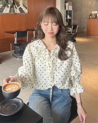 Polka dot frill blouse