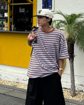 Two-tone border half-sleeve T-shirt