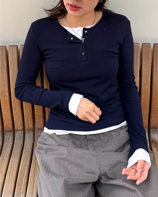 Layered Button Long T-Shirt
