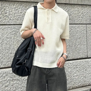Colored perforated knit T-shirt