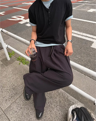 Oil-washed splatter wide tennis pants