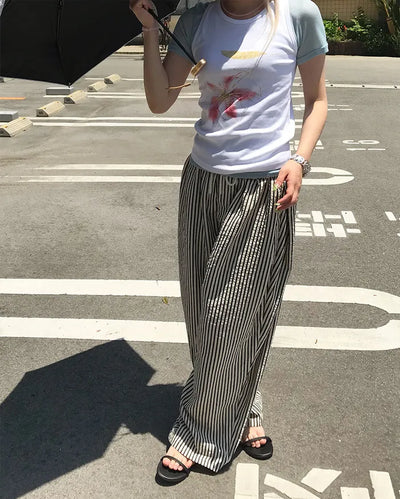 Striped pants with string waistband