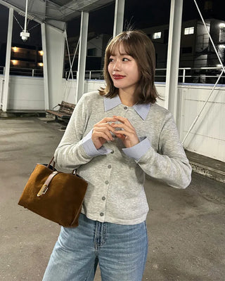 Shirt-layered cardigan