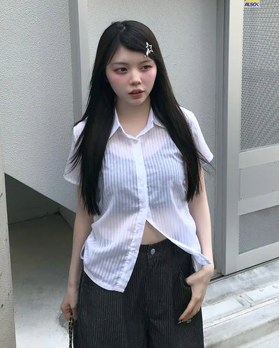 Side-shimmering striped shirt