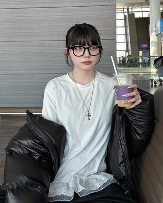 Lace tiered long t-shirt