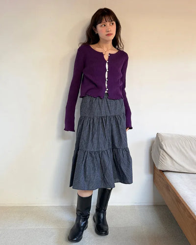 Checked tiered flared skirt