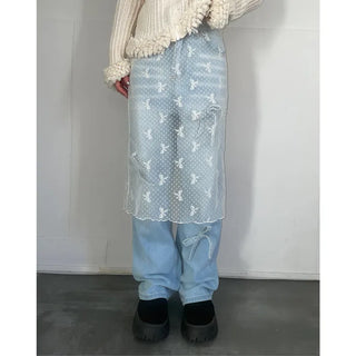 Ribbon tulle layered skirt