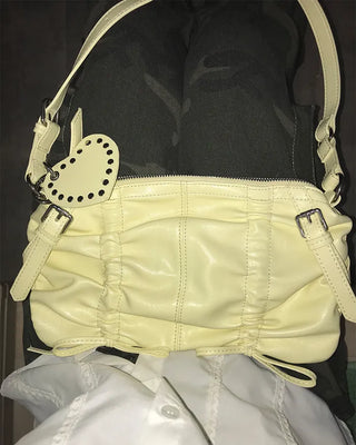 Square Shirring & Heart Keyring Set Shoulder Bag