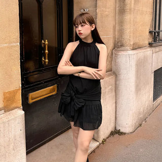Halter neck frill mini dress