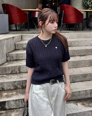 Heart Charm Cable Knit