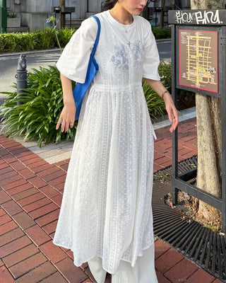 Button lace long dress