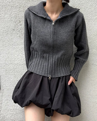Double-zip ribbed knit top