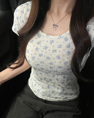 Flower Rib Short-Sleeve T-Shirt