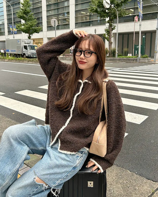 Two-tone knit cardigan