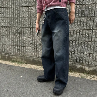 Striped ribbed denim pants