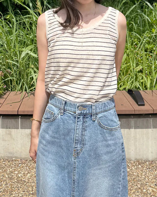 Border pattern round neck sleeveless