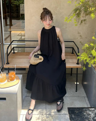 Backless halter neck long dress