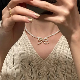 Pearl ribbon necklace