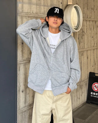 Fleece-lined hooded zip-up parka