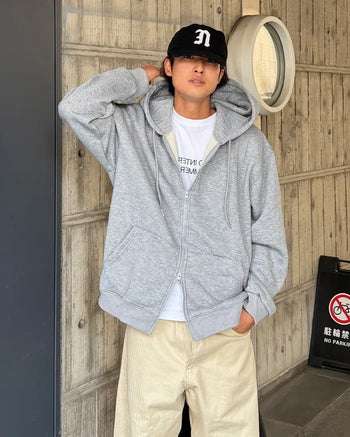 Fleece-lined hooded zip-up parka