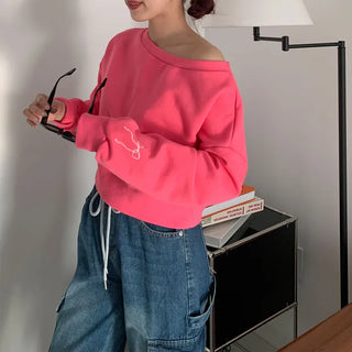 Sleeve Ribbon Off-Shoulder Sweatshirt