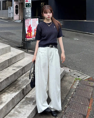 Wide-leg pants with back button detail
