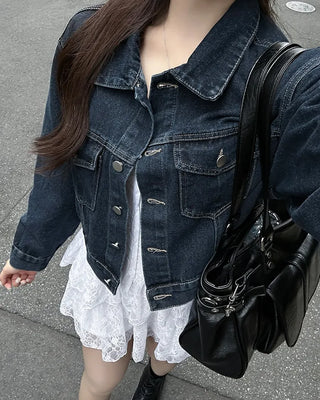 Stitched cropped denim jacket