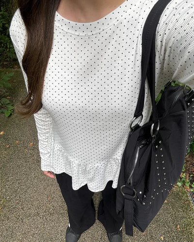 Polka Dot Waist Frill Point Long Sleeve T-Shirt