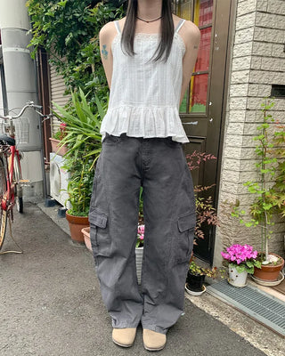 Wide-fit cargo pants with elastic back waistband