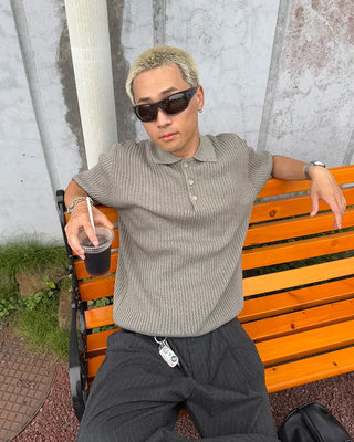 Linen color short-sleeved knit