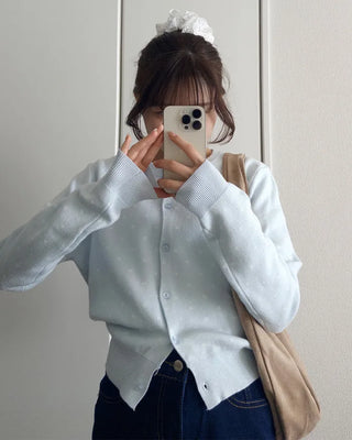 Round neck polka dot cardigan
