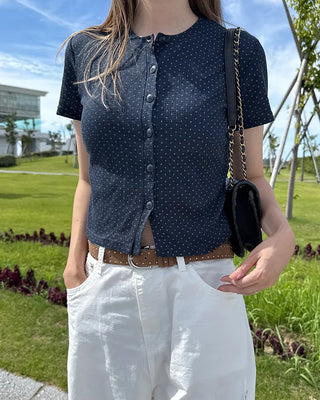 Polka Dot Short-Sleeved Cardigan