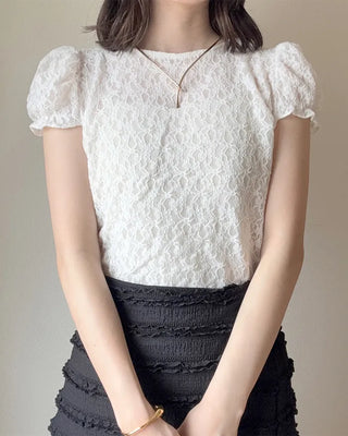 Puff lace see-through T-shirt