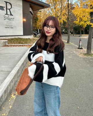 Striped fur crop knit