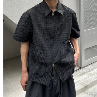 Cropped string check shirt