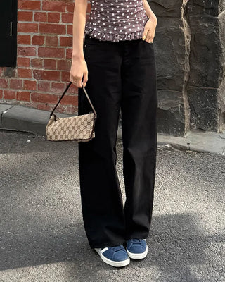 Back snap cotton wide pants