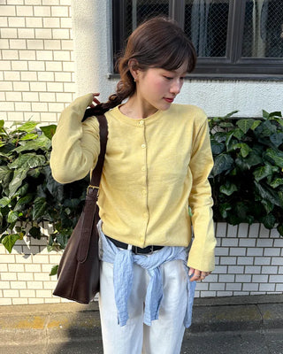 Short crew neck cardigan