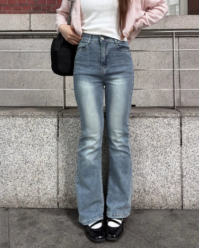 Washed denim bootcut pants