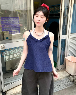 Polka Dot Frill Sleeveless Blouse