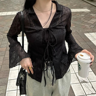 Lace sheer color cardigan