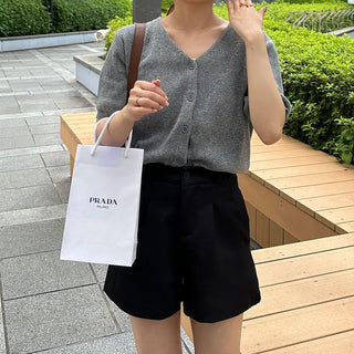 V-neck short-sleeved cardigan