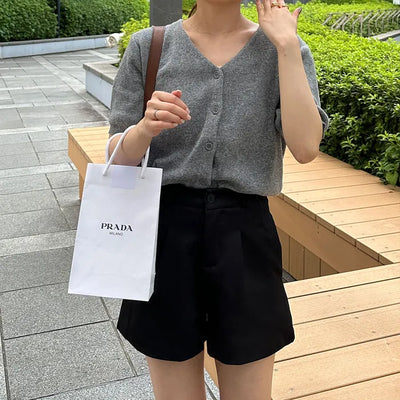 V-neck short-sleeved cardigan