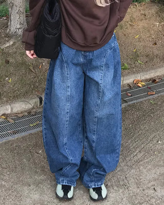 Side-tuck washed denim pants