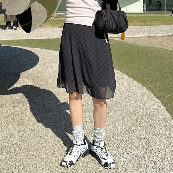 Checked midi skirt